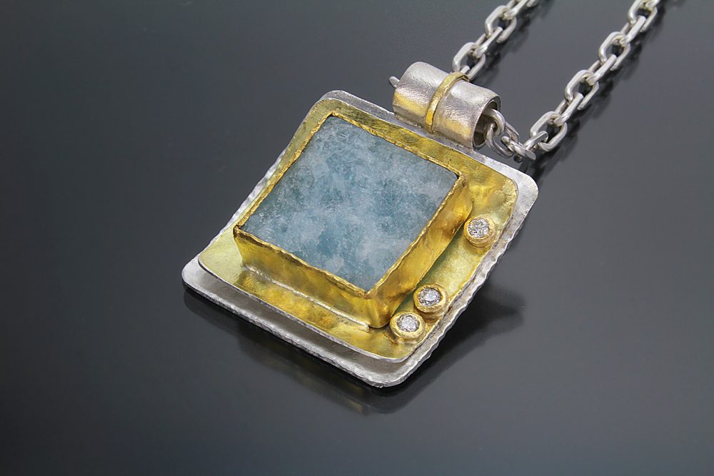 Aqua Marine Large Square Pendant by Sana Doumet