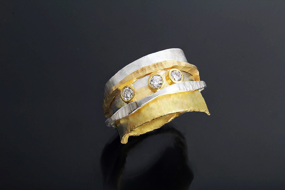 Slim Ran Ring with 3 Diamonds by Sana Doumet
